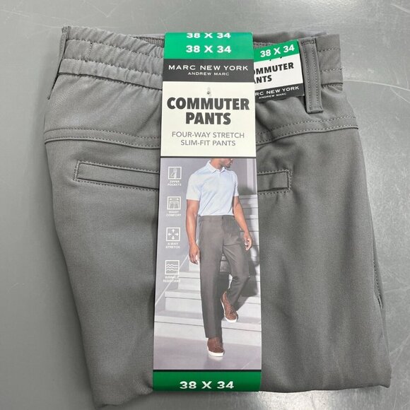 NEW Marc New York Andrew Marc Men's 38X34 Commuter Pants Gray Slim-Fit 4-Way - Picture 2 of 9